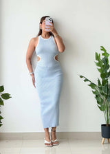 Size S-M, Light Blue Cut-Out Midi Dress - Closet by Payal