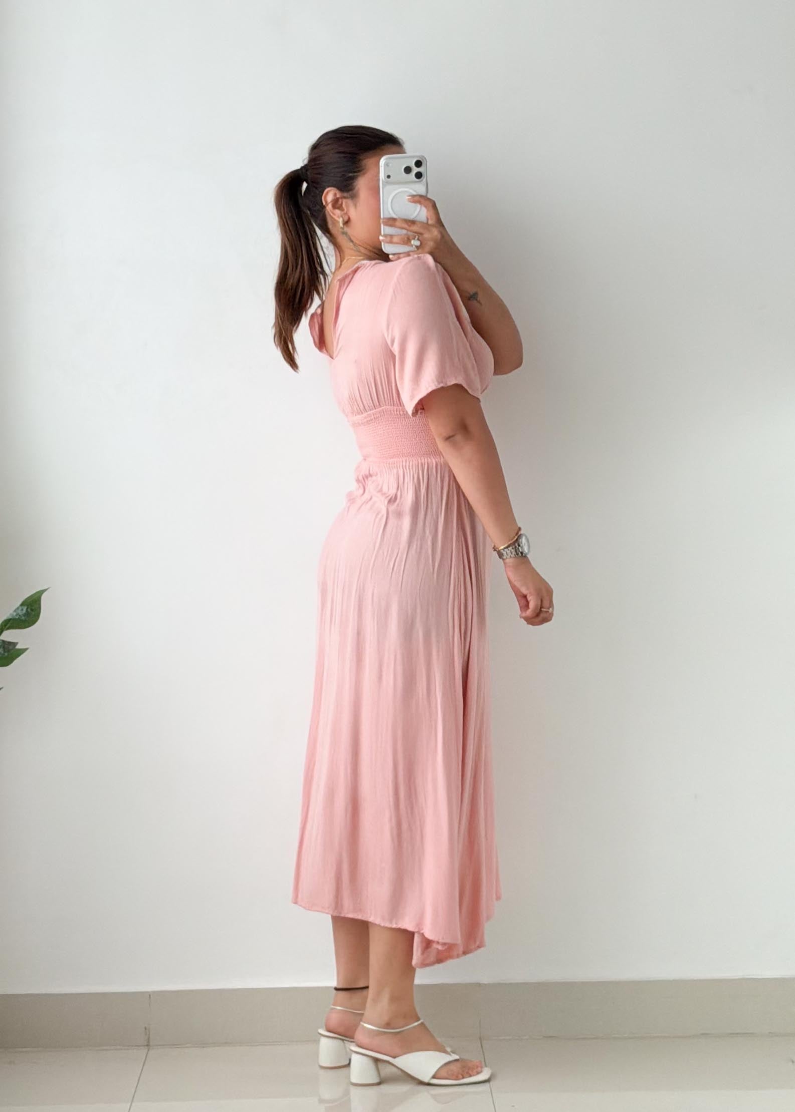 Size XS-S Blush Pink Fit & Flare Midi Dress