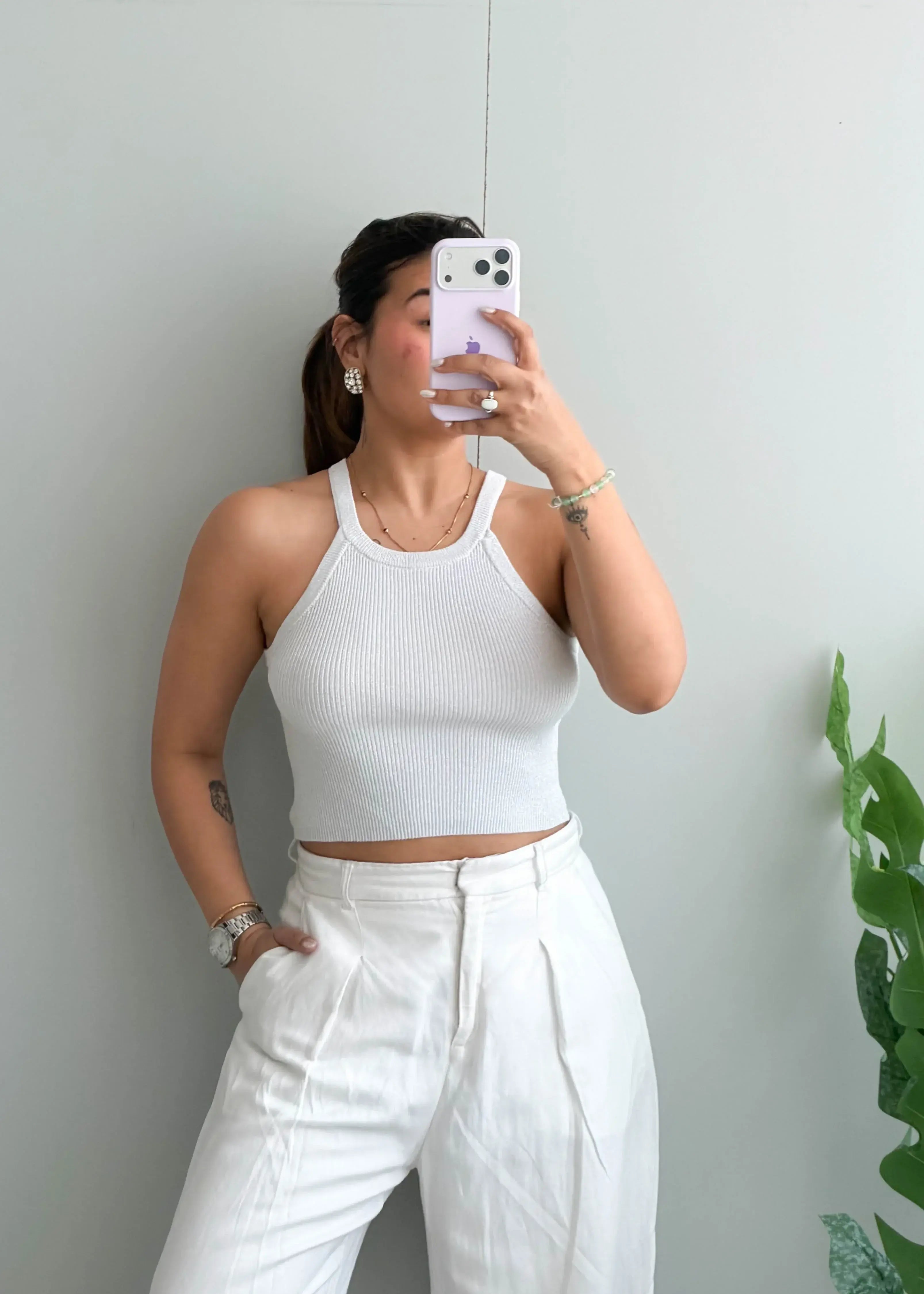 Size S-M, White Racerback Tank Top - Closet by Payal