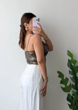 Size S-M, Brown Satin Cowl Neck Top