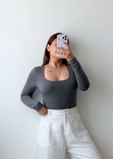 Size L Charcoal Square Neck Bodysuit