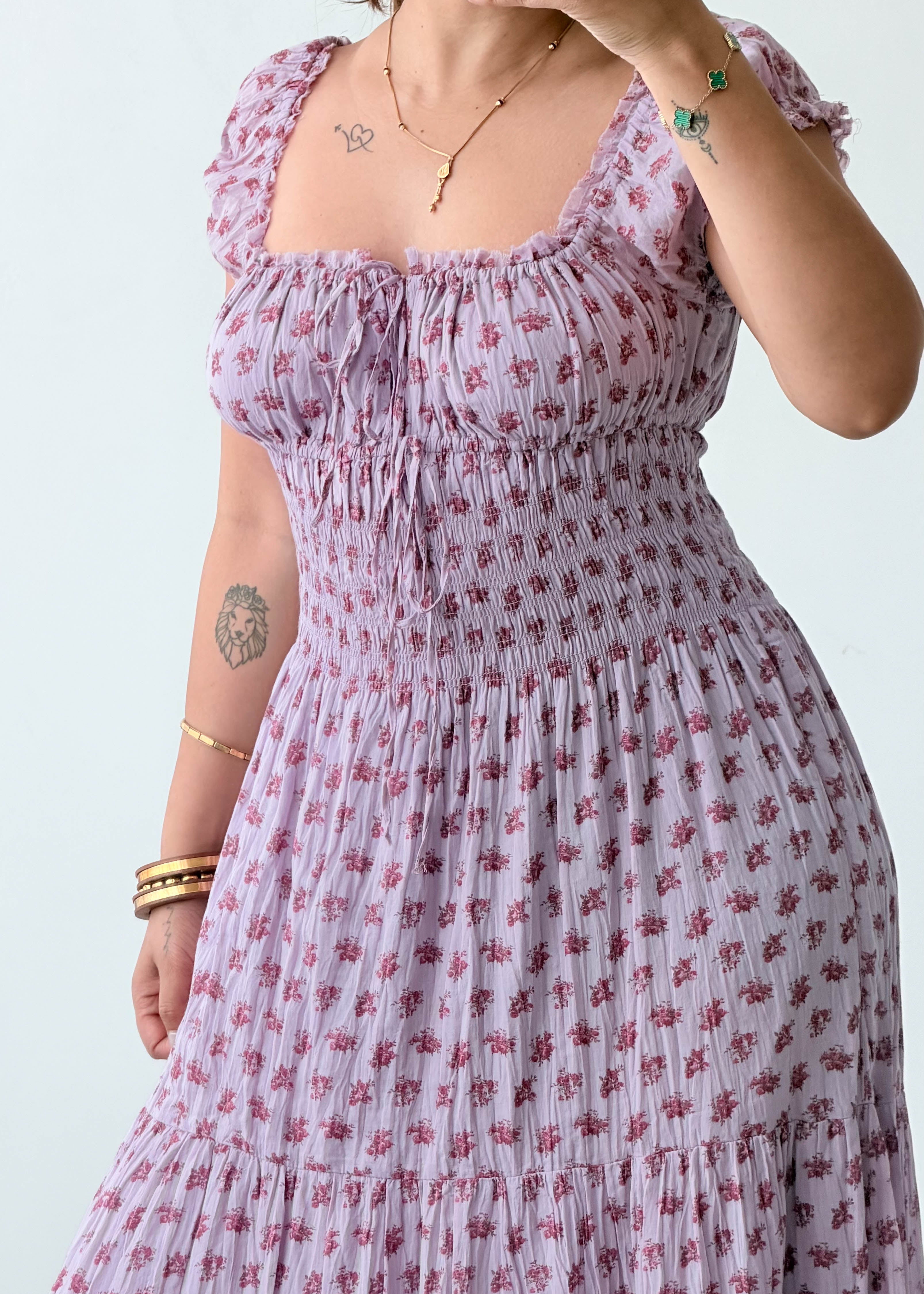 Size S & M Pink Floral Smocked Maxi Dress