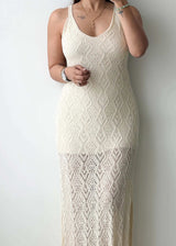 Size M-L, Beige Crochet Maxi Dress