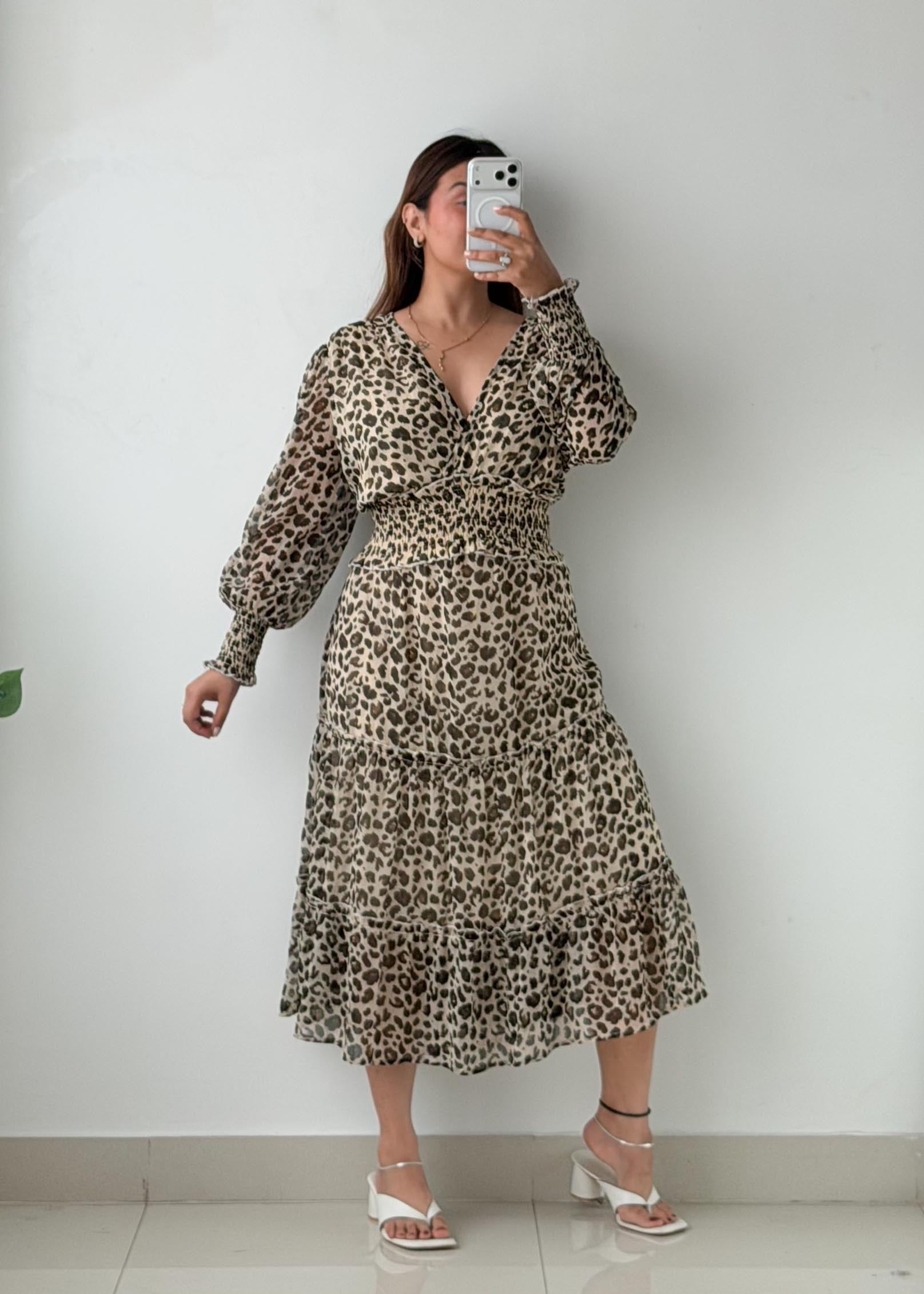 Size XL-2XL Beige Leopard Print Wrap Maxi Dress