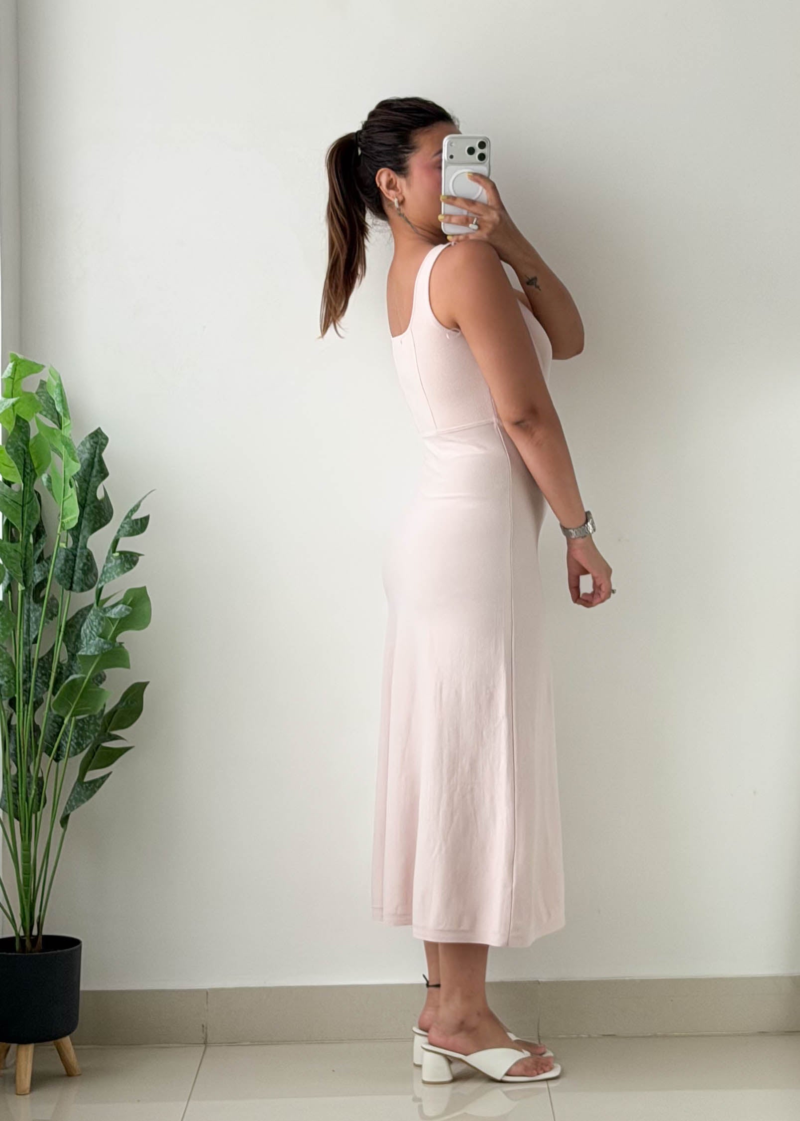 Size XS-S Blush Pink Fit & Flare Midi Dress