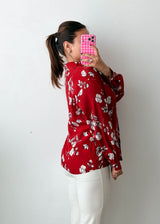 Size S-M Red Floral Shirt Top