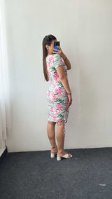 Size S-M White Floral Ruched Dress