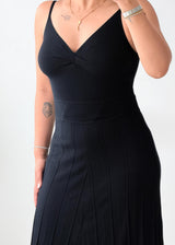 Size S-M Black Pleated Knit Midi Dress