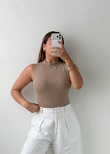 Size S-M Taupe High Neck Bodysuit