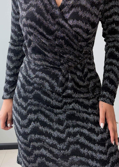 Size M-L, Black Zebra Pattern Wrap Mini Dress - Closet by Payal