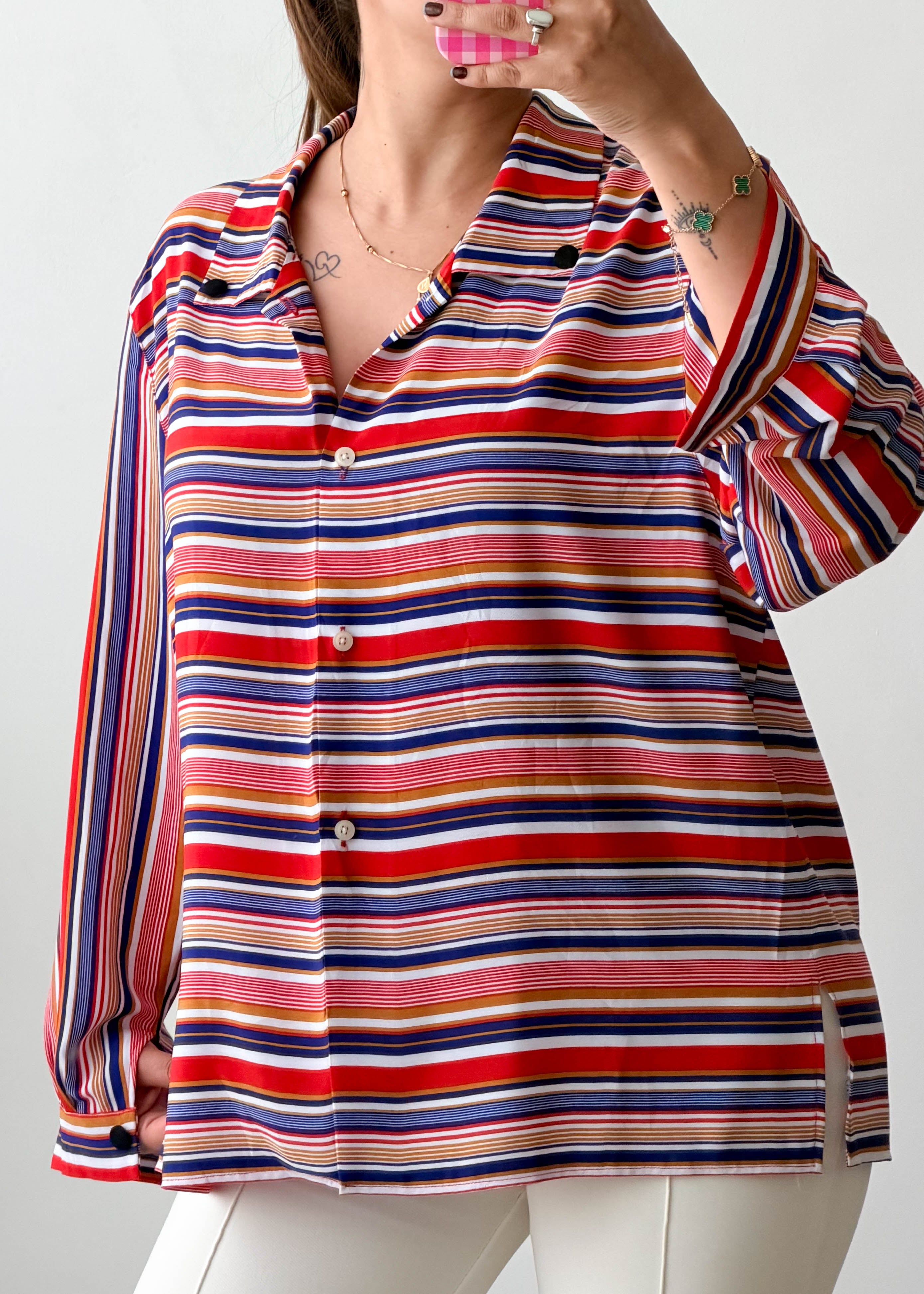 Size M-L Multicolor Striped Button-Down Shirt