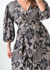 Size M-L Black Printed Midi Dress