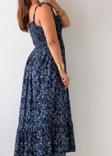 Size M-L Navy Floral Smocked Maxi Dress