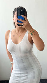 Size XS-S White Ribbed Bodycon Midi Dress