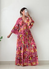 Size XS-M Pink Printed Flowy Maxi Dress