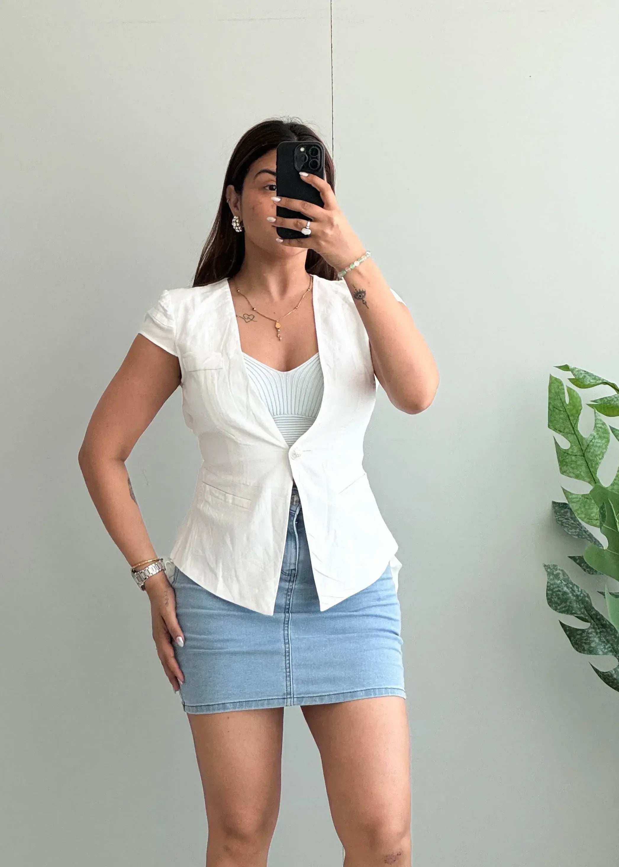 Size XS-S, White Tailored Button Front Vest Top for Women - Closet by Payal