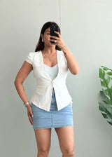 Size XS-S, White Tailored Button Front Vest Top for Women - Closet by Payal