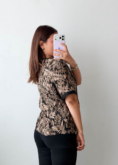 M-L Brown Leaf Printed Top