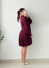 Size S-M Burgundy Tiered Shirt Mini Dress