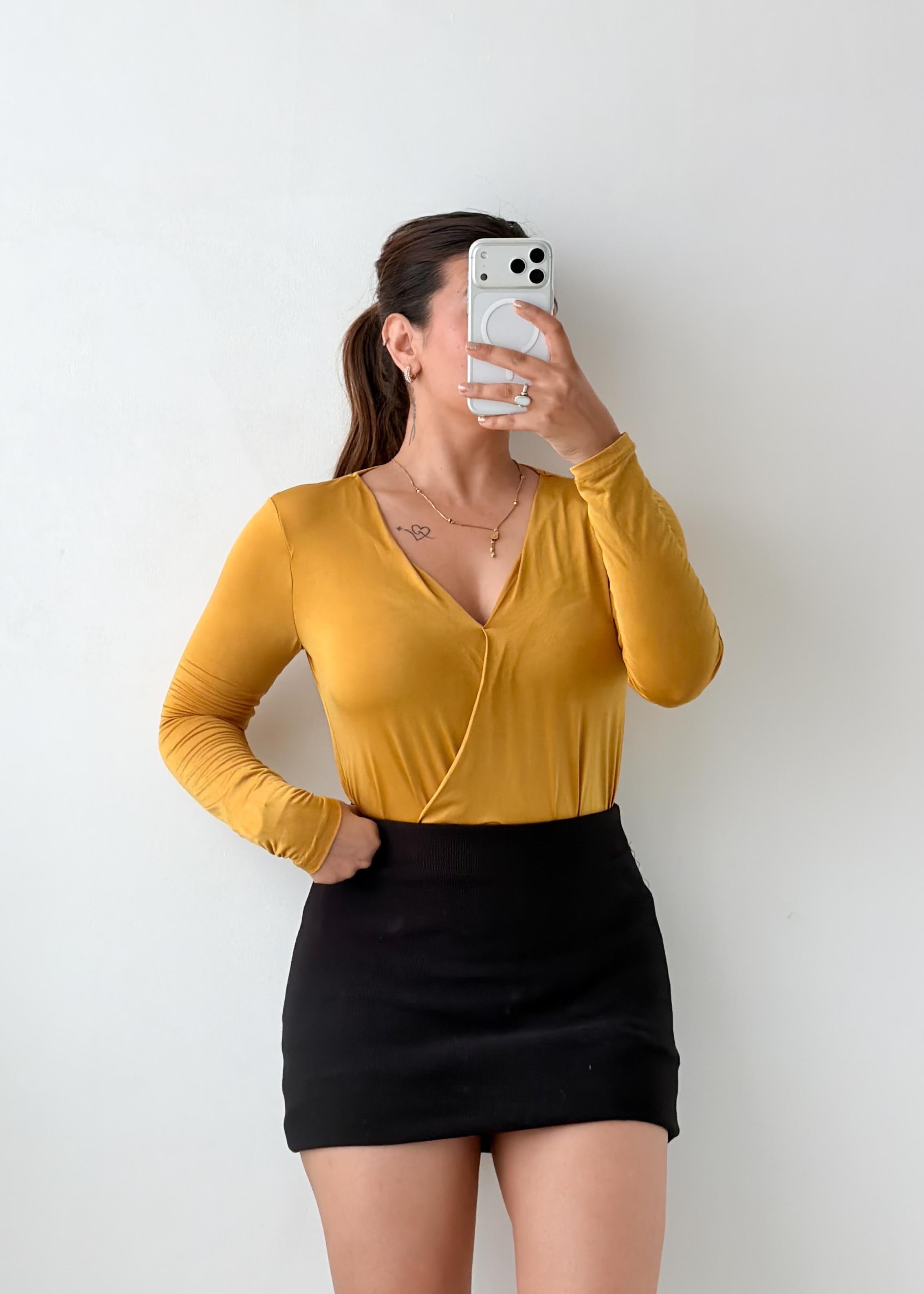 Size XS-S Mustard Wrap Bodysuit