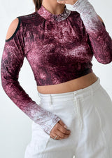 Size S-M Burgundy Marble Cold Shoulder Top