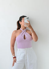 Size XS-S Lilac Twist Halter Bodysuit