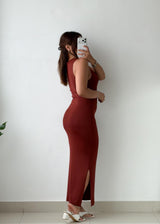Size S-M Rust Ribbed Knit Maxi Dress