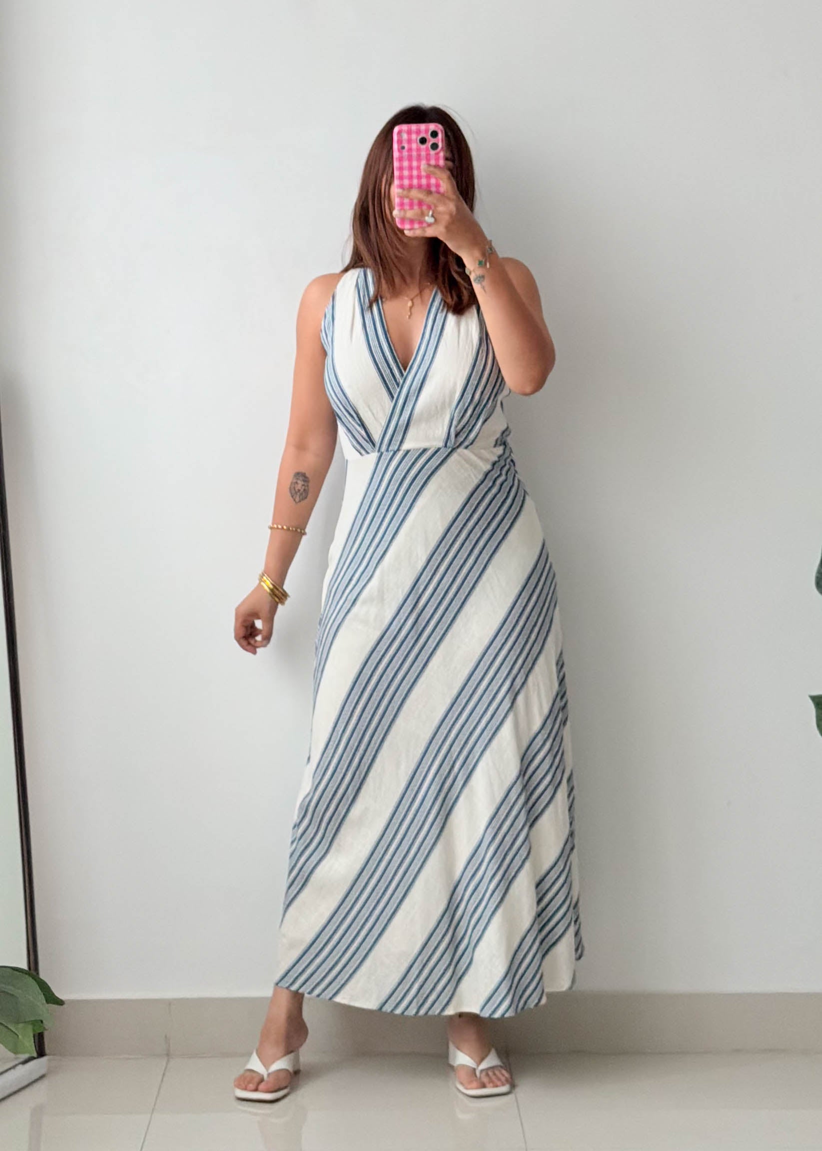 Size M Blue Stripe Wrap Maxi Dress
