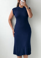 Size S-M Navy Ribbed Knit Midi Dress