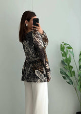 Size M-L, Y2K Inspired Animal Print Peplum Top for Women - Closet by Payal