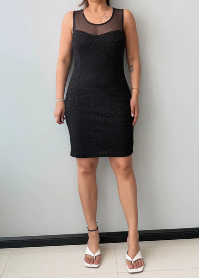 Size M-L, Black Sheer Neck Bodycon Mini Dress - Closet by Payal