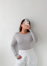Size M-L Light Grey Open Back Long Sleeve Top