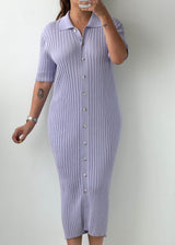 Size L-XL Lilac Ribbed Polo Midi Dress