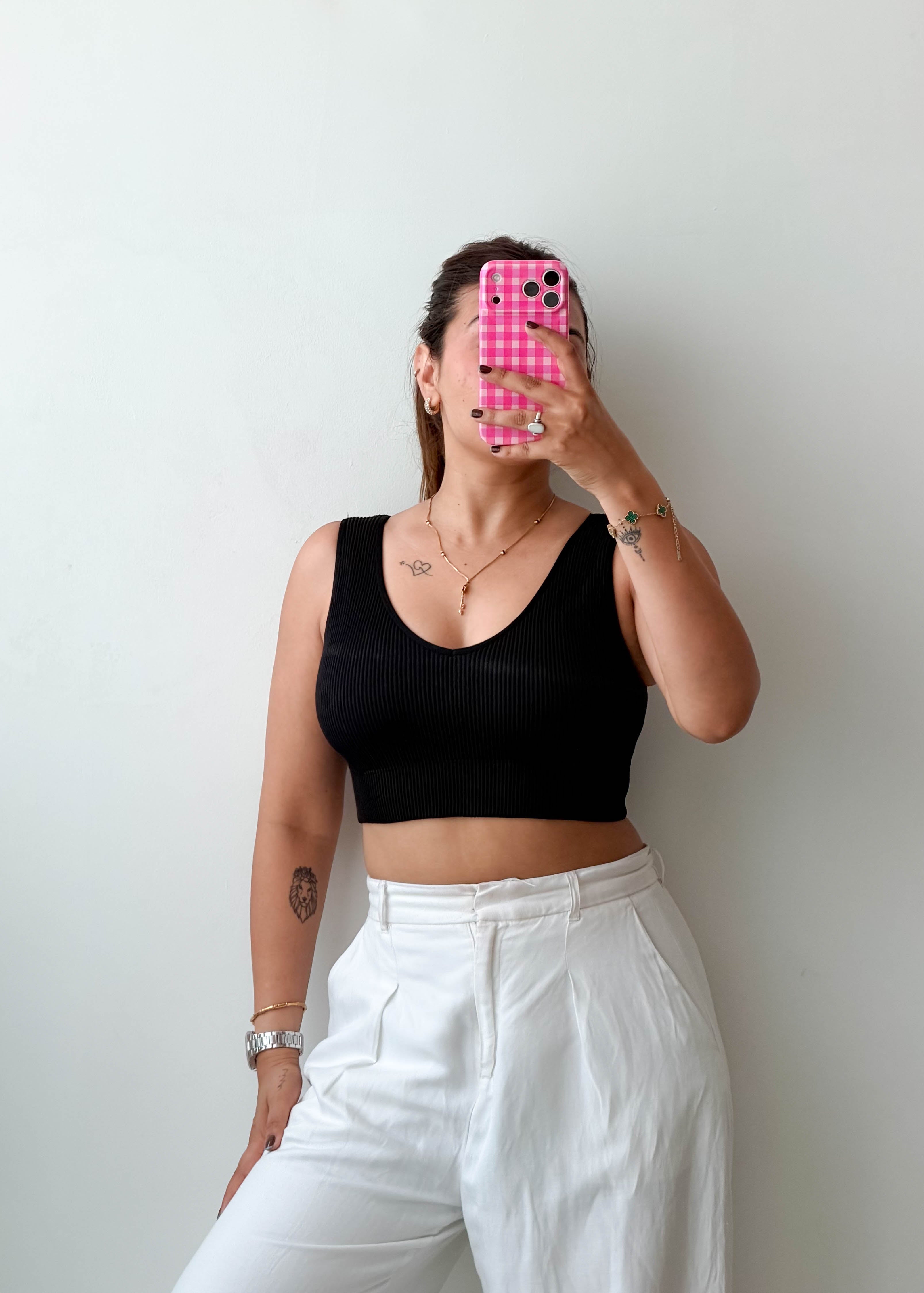 Size XL Black Ribbed Crop Top