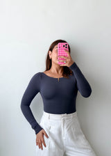 Size XS Slate Blue Long Sleeve Bodysuit