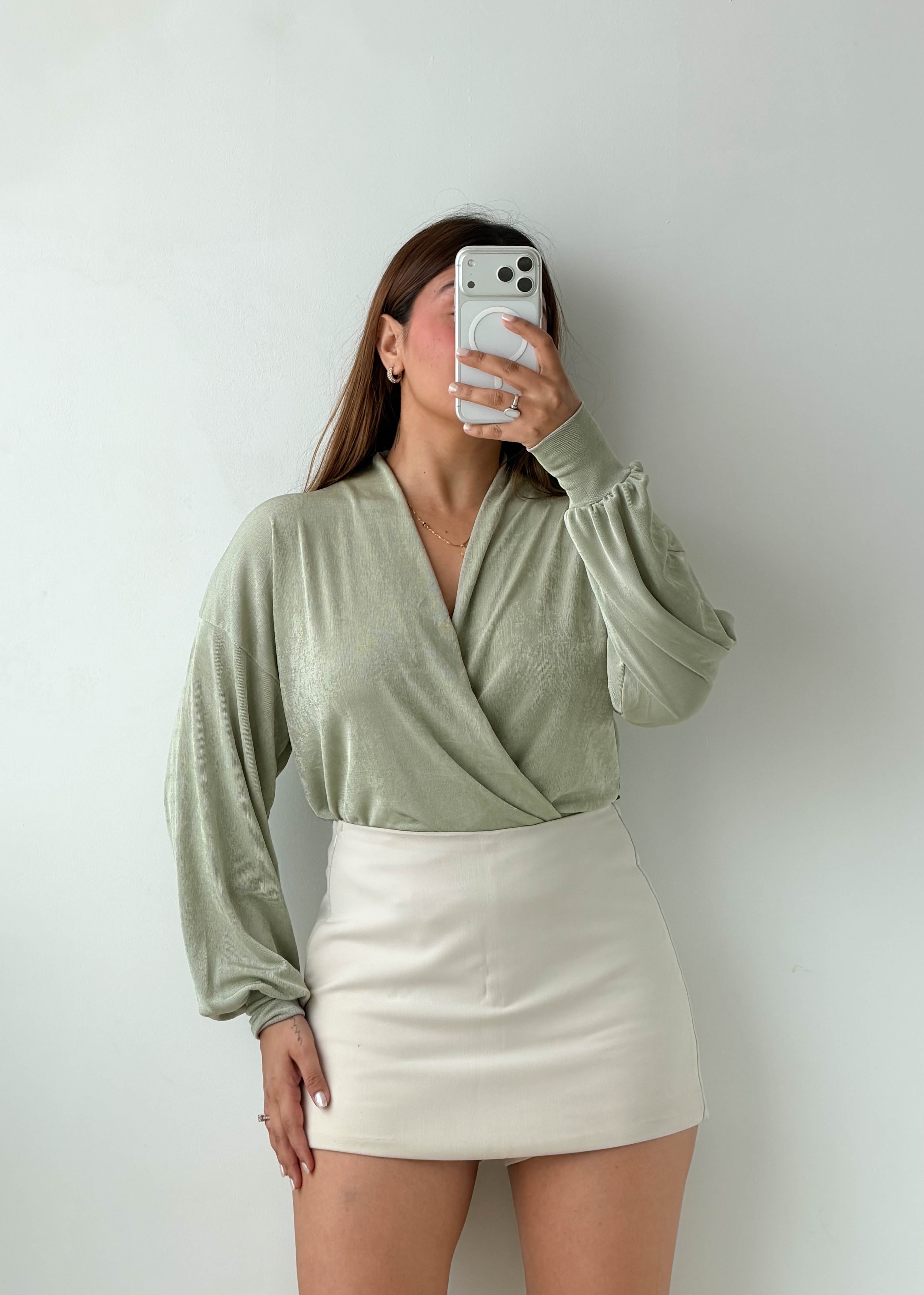 Size M-L Sage Green Wrap Bodysuit