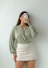 Size M-L Sage Green Wrap Bodysuit