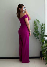 SIZE M-L, Magenta Off-Shoulder Wide-Leg Jumpsuit - Closet by Payal