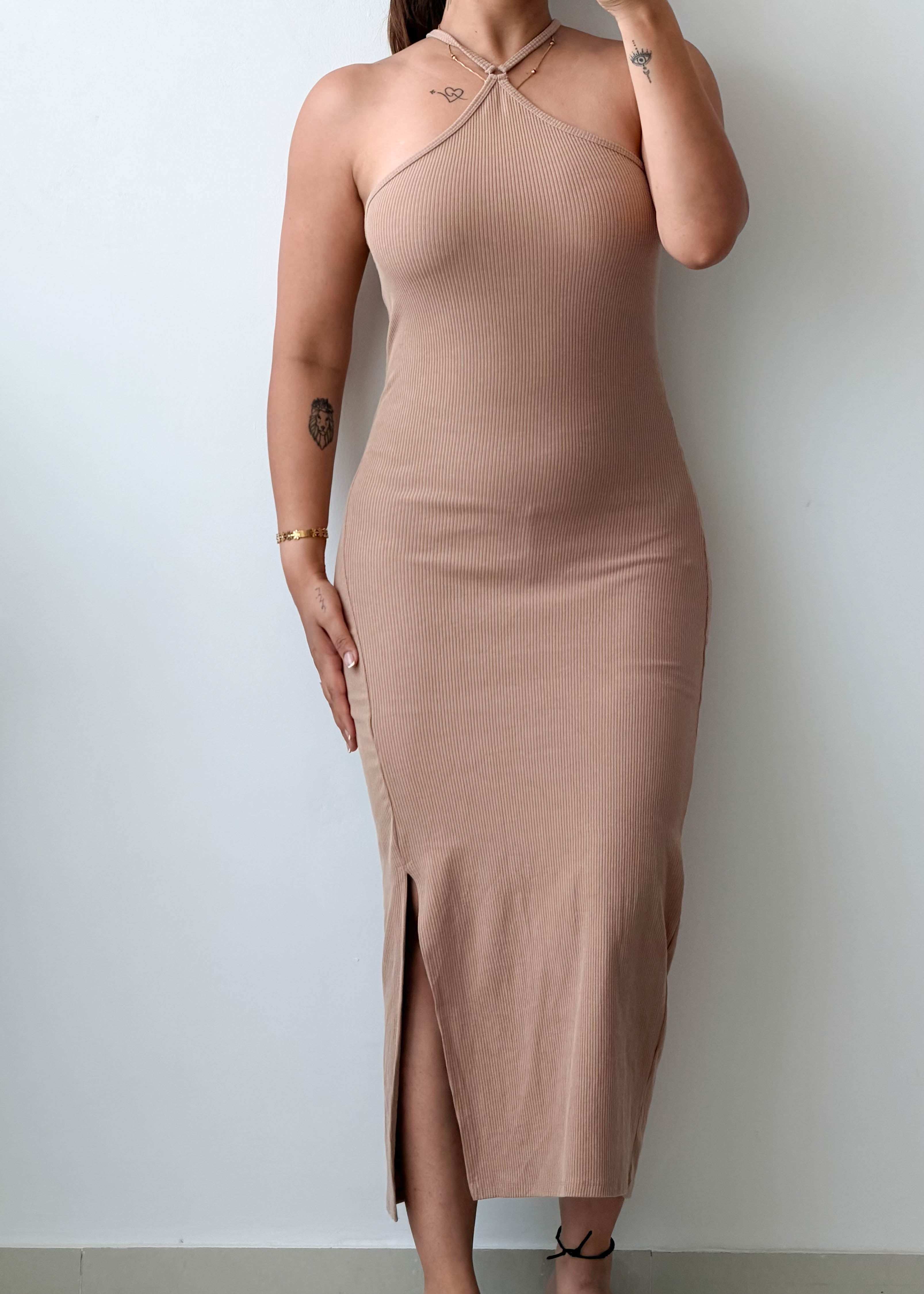 Size S-M Beige Halter Midi Dress