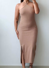Size S-M Beige Halter Midi Dress