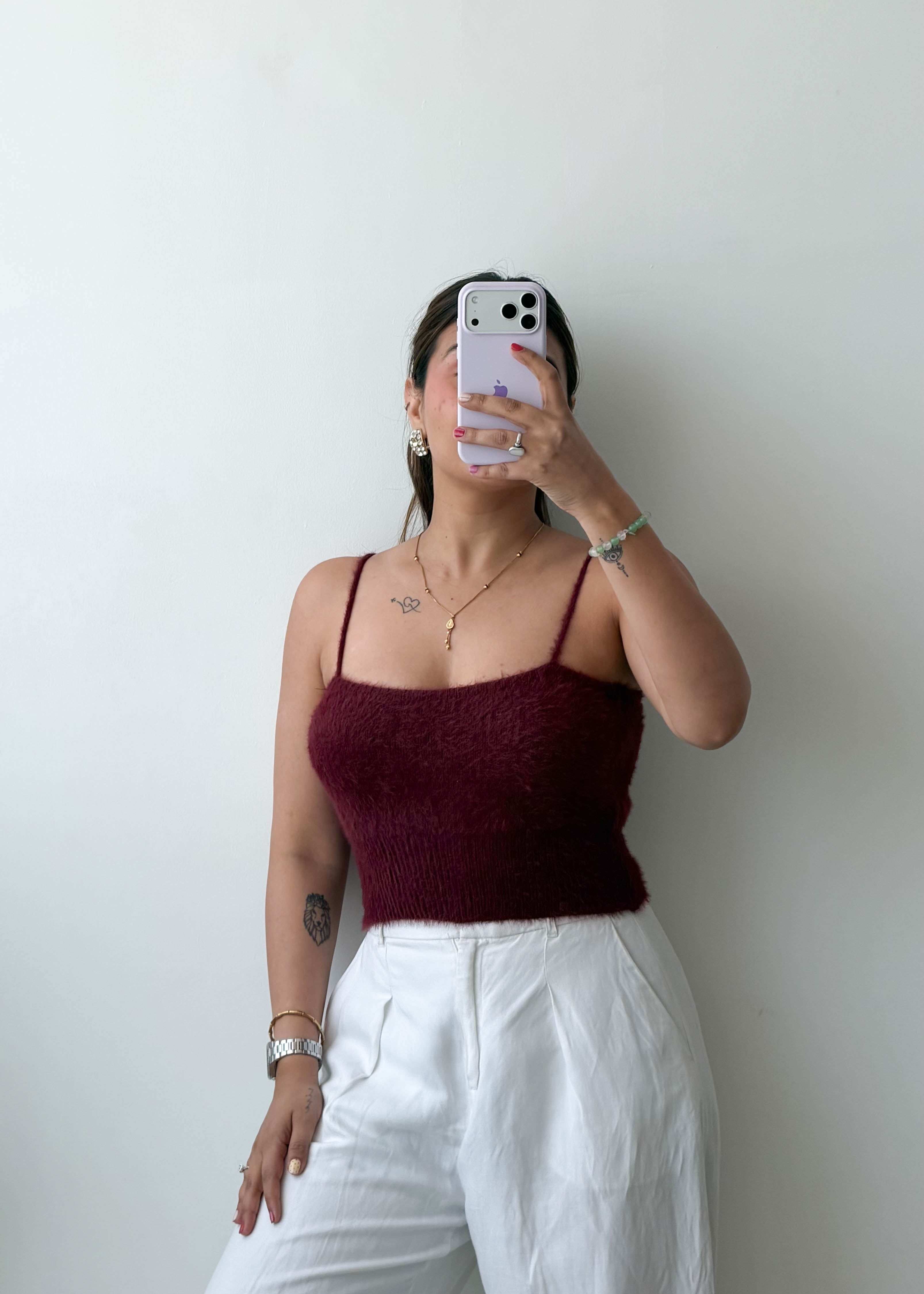 Size S-M Maroon Fuzzy Knit Camisole Top