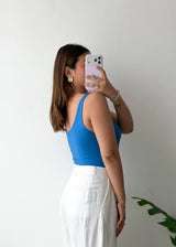 Size S-M, Blue Zip Front Sleeveless Bodysuit