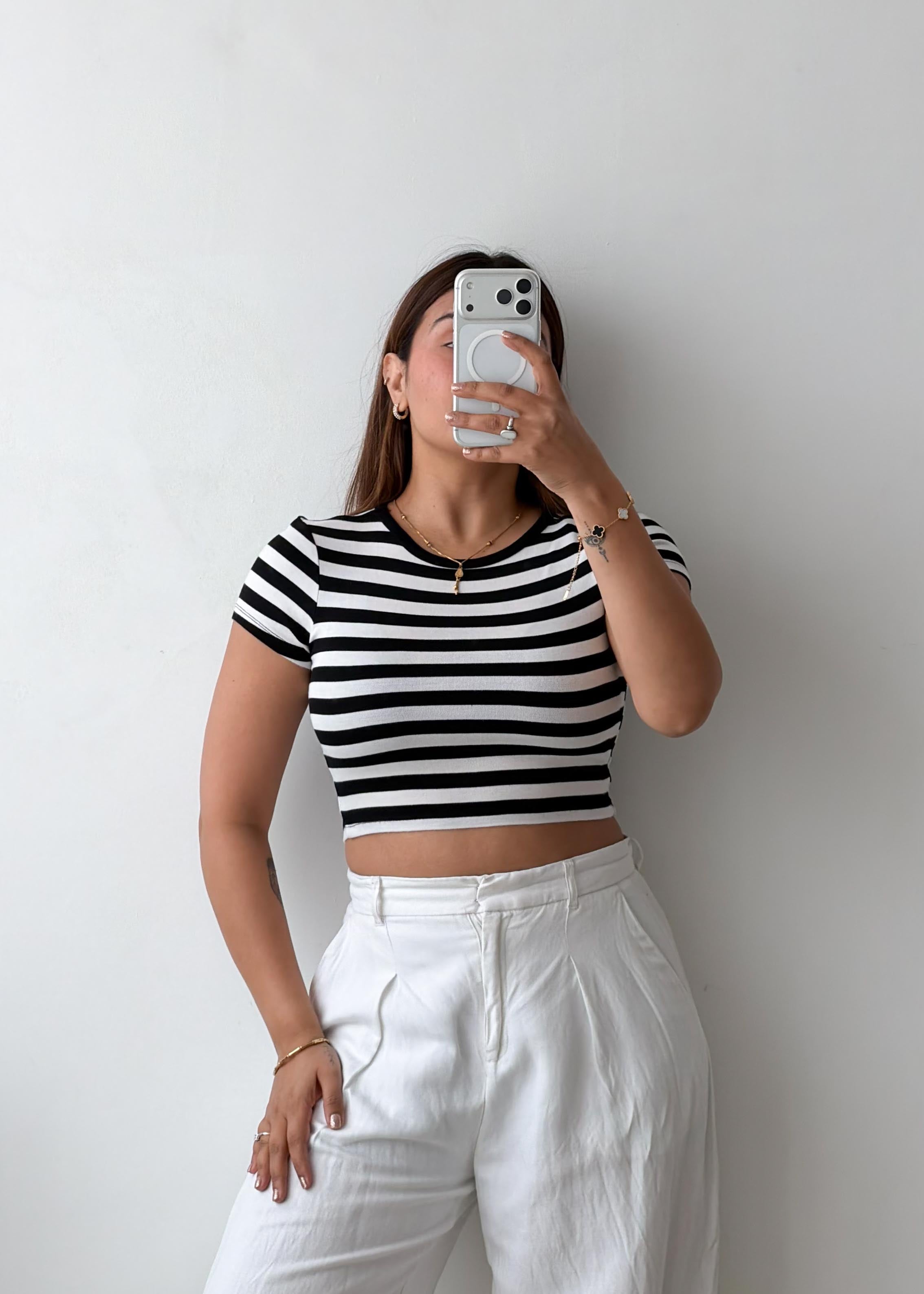 Size XS-S Black & White Striped Crop Top