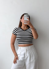 Size XS-S Black & White Striped Crop Top