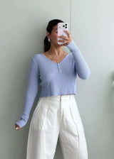 Size S-M, Light Blue Ribbed Long Sleeve Top - Closet by Payal
