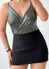 Size XS-S Silver Sequin Bodysuit