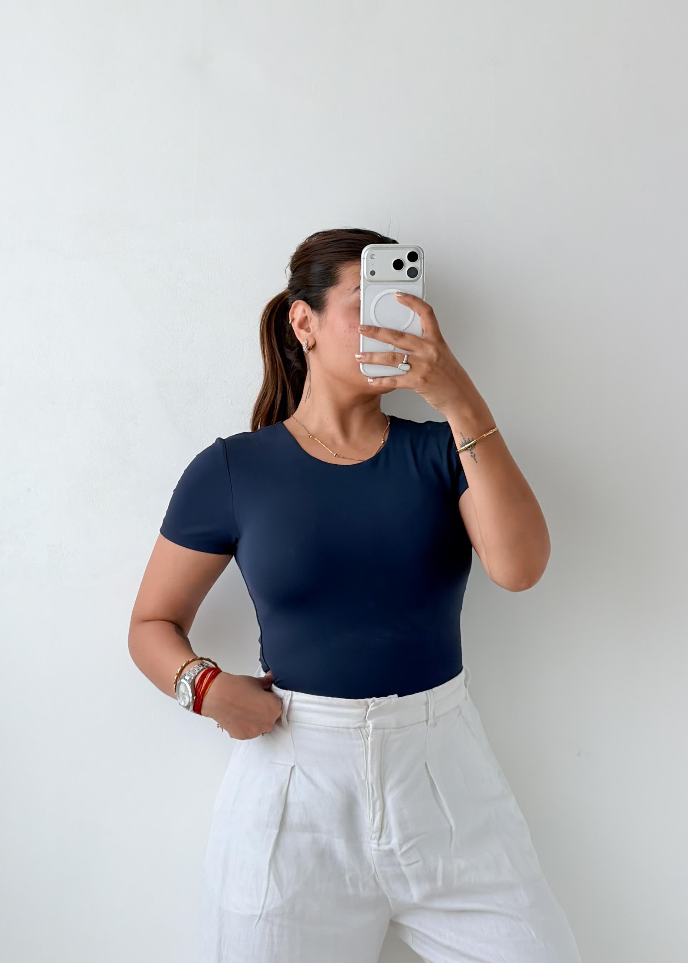 Size M Navy Half Sleeve Bodysuit