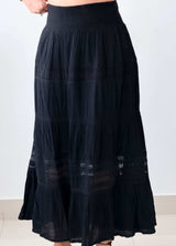 Waist 32-34 Black Tiered Maxi Skirt