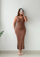 Size XS-S Brown Ribbed Knit Maxi Dress