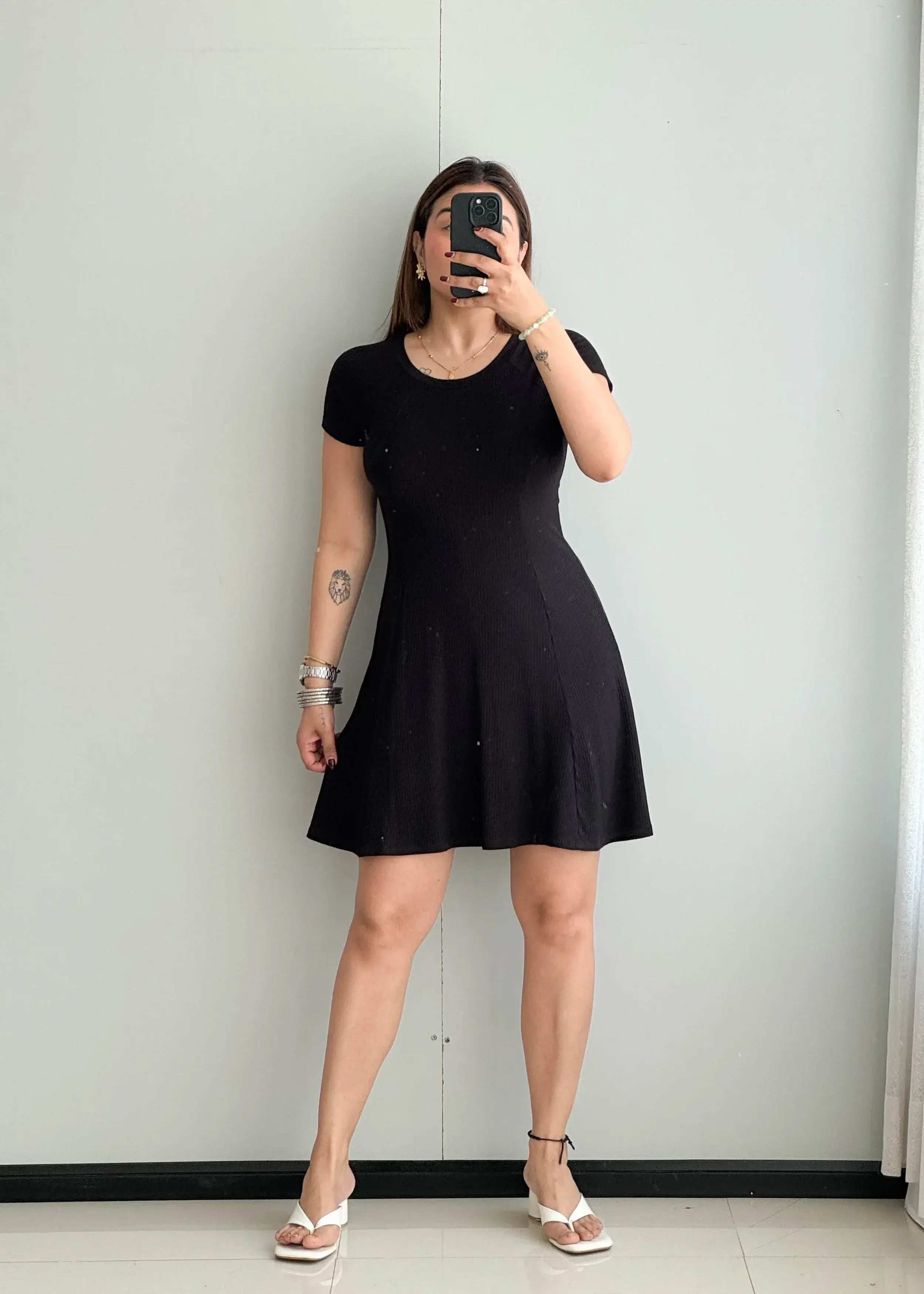SIZE S-M, Black Fit & Flare Dress - Closet by Payal
